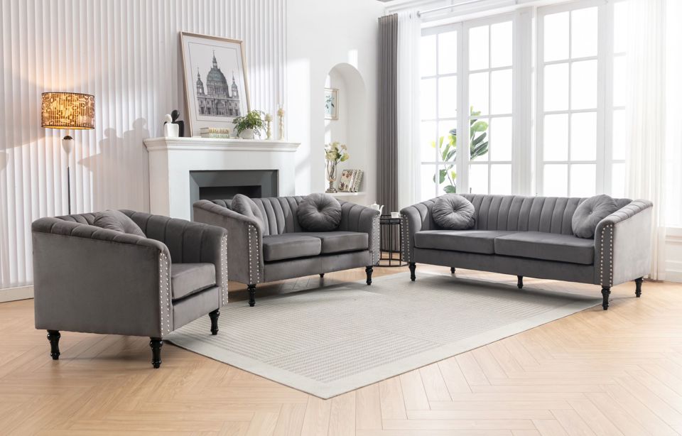 8088 GREY VELVET LOVESEAT