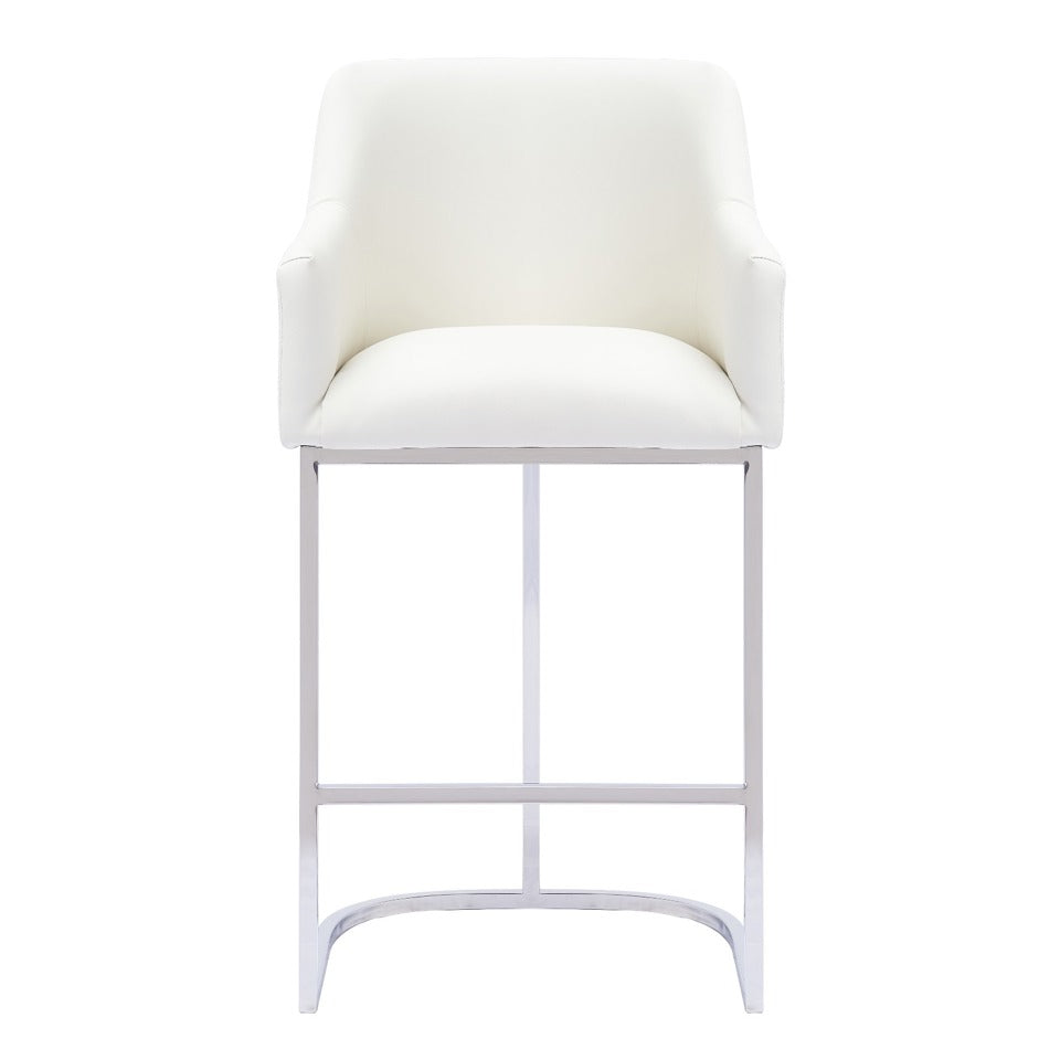 ALLEN WHITE PU SILVER BAR STOOL