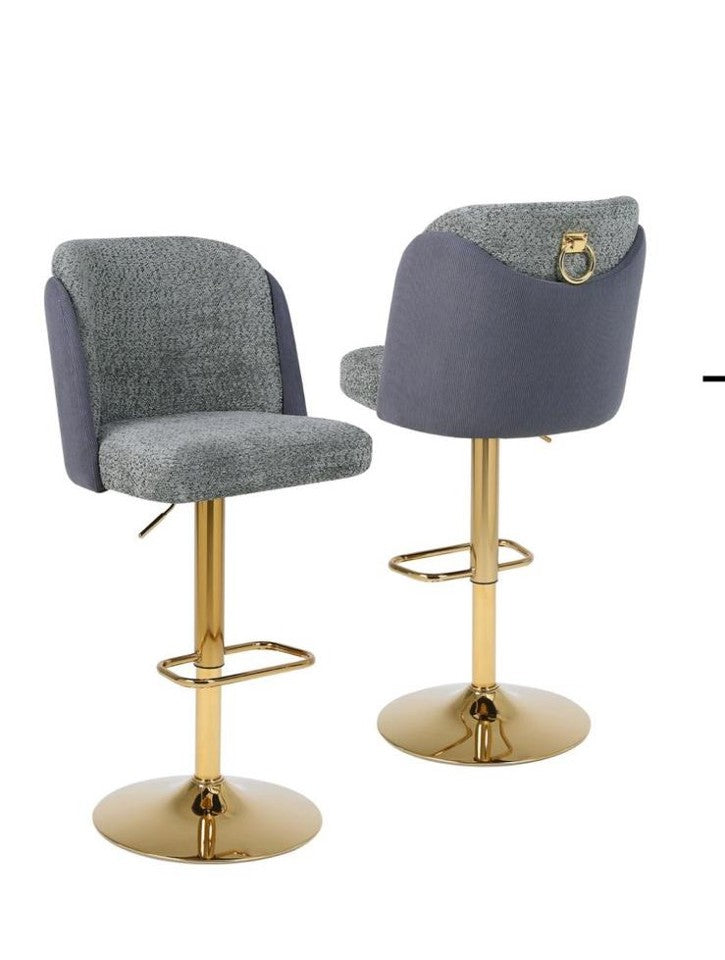 TOM (ZB-7215) GREY LINEN+STRIPED FABRIC/GOLD BARSTOOL