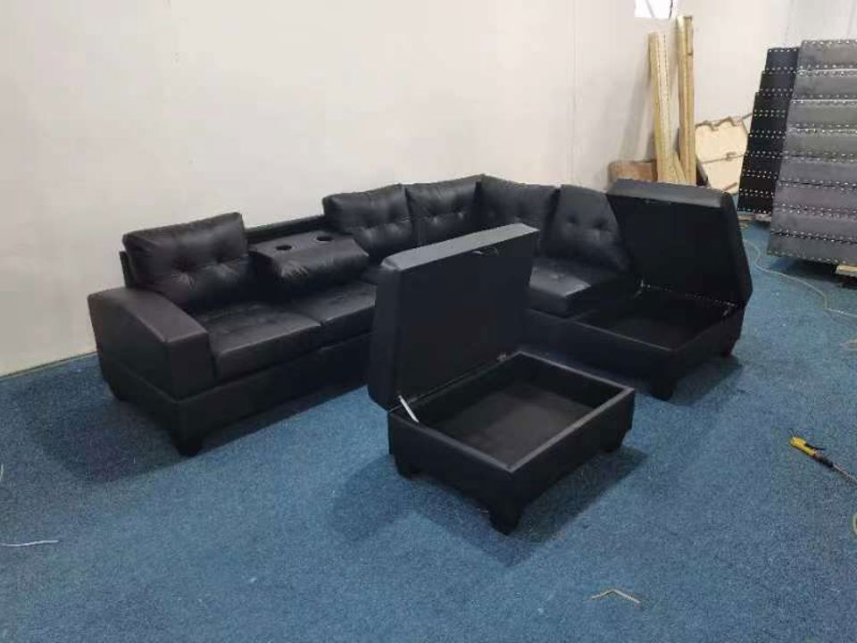 ALLEN 20231 BLACK LEATHER + 4 SEATER +STORAGE