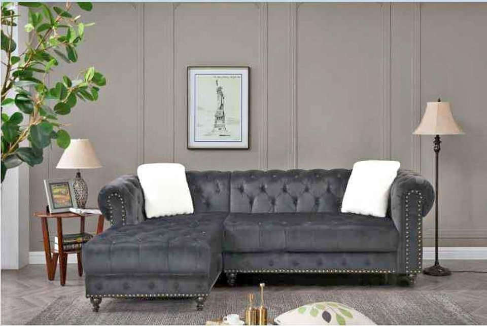 WO58 (LSC) GREY VELVET WITH STUDS SECTIONAL