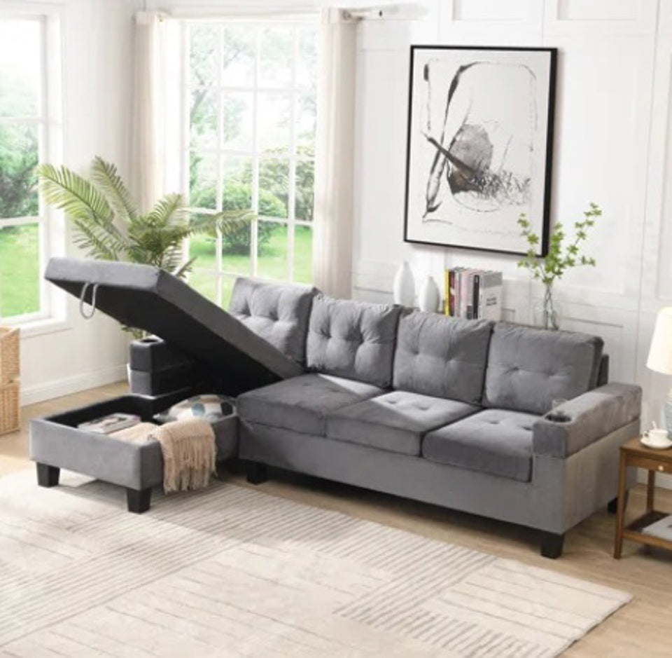 7631 DARK GREY FABRIC SECTIONAL RIGHT SIDE CHAISE