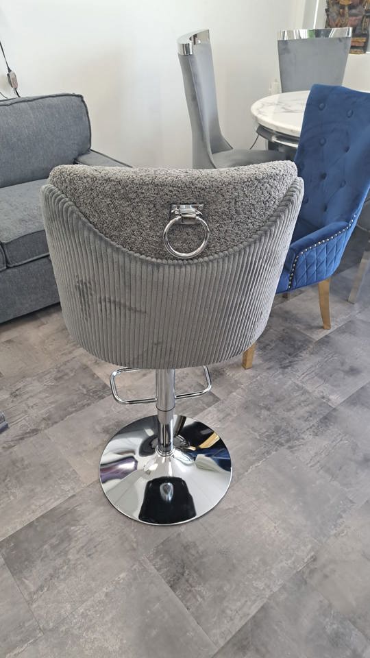 TOM (ZB-7215) GREY LINEN+STRIPED FABRIC/SILVER BARSTOOL